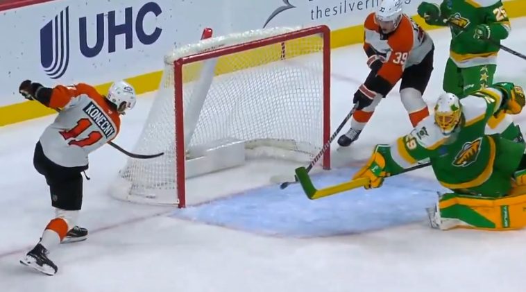 Matvei Michkov prevents a goal… from his own teammate