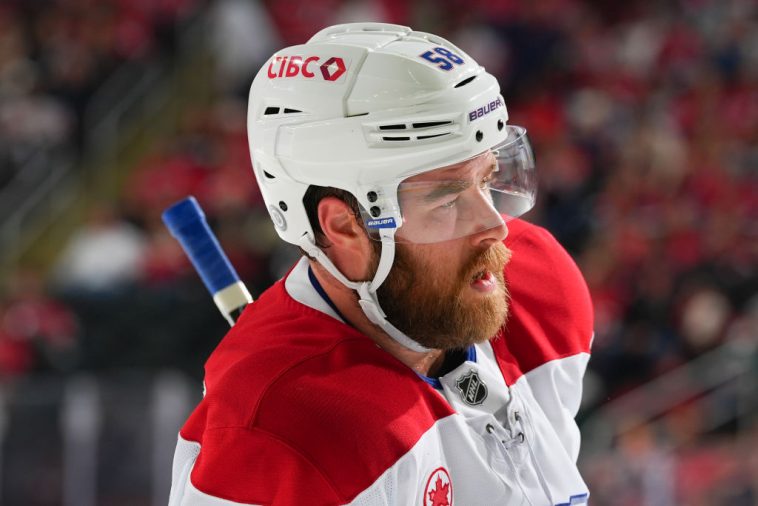 David Savard skates with the players who will not play tonight.