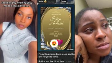 Lady Cries bitterly after boyfriend sends her invitation card to his wedding