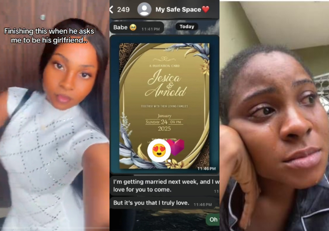 Lady Cries bitterly after boyfriend sends her invitation card to his wedding