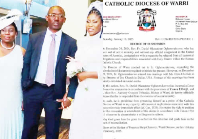 Wife Of Suspended Catholic Priest from Diocese of Warri Gives Testimony, Reveals How They Met