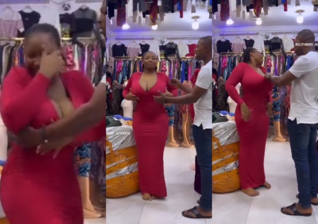 Man, End Relationship of Many Years After Video of Store Attendant Adjusting Girlfriend Dress Goes Viral