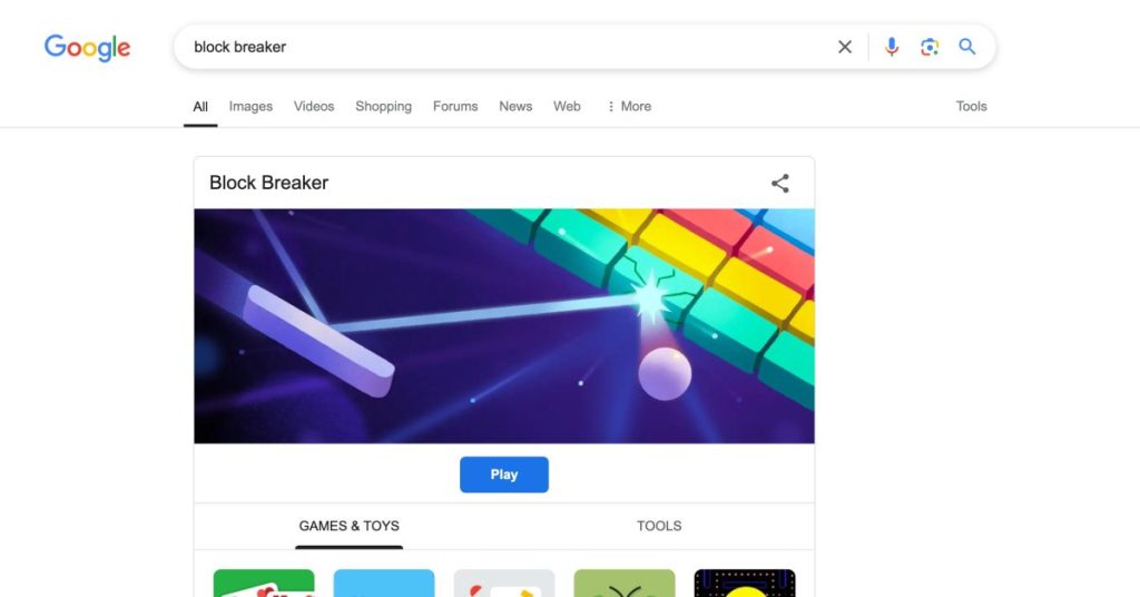 Google Search adds new ‘Block Breaker’ game