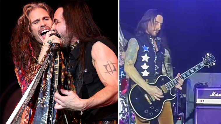 “Keep your eyes on this man!”: Nuno Bettencourt joins Steven Tyler for a mini-set of Aerosmith, Extreme classics at charity gig – and, wait, is that a Les Paul?