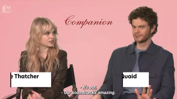 Watch Sophie Thatcher and Jack Quaid react to the totally meta Goo Goo Dolls easter egg in Companion