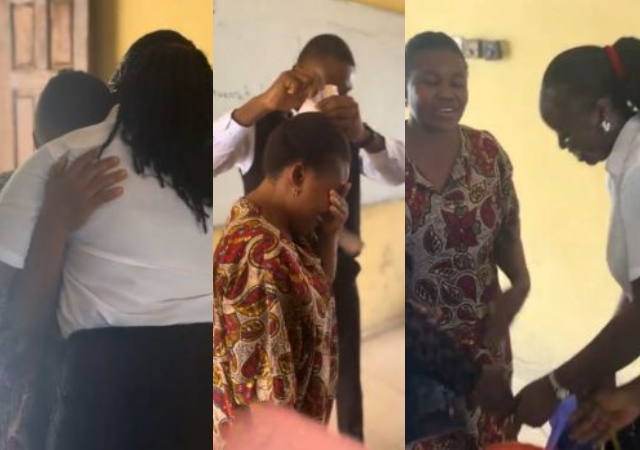 Imo State University Law Students Surprise Their Faculty Cleaner With Food Items And Money