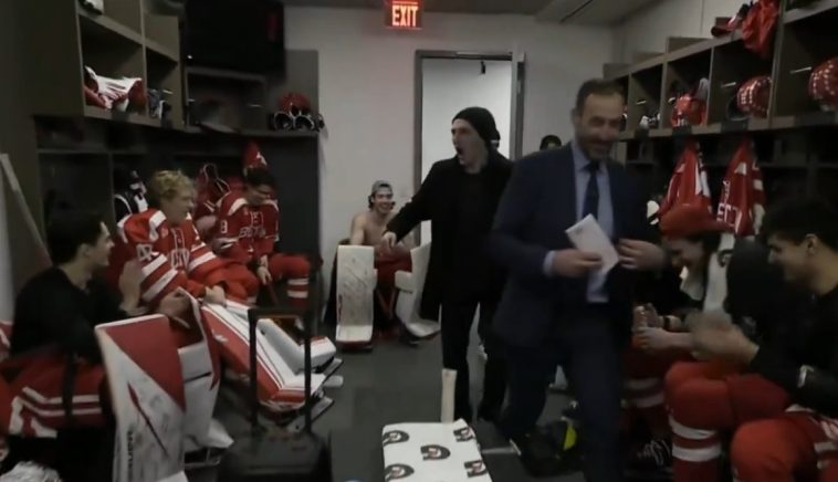 Lane Hutson went to motivate his former teammates for the Beanpot final