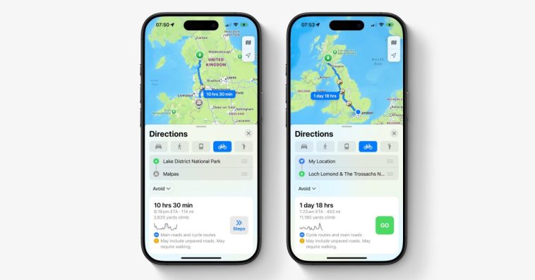Apple Maps cycling directions expand across UK and Ireland