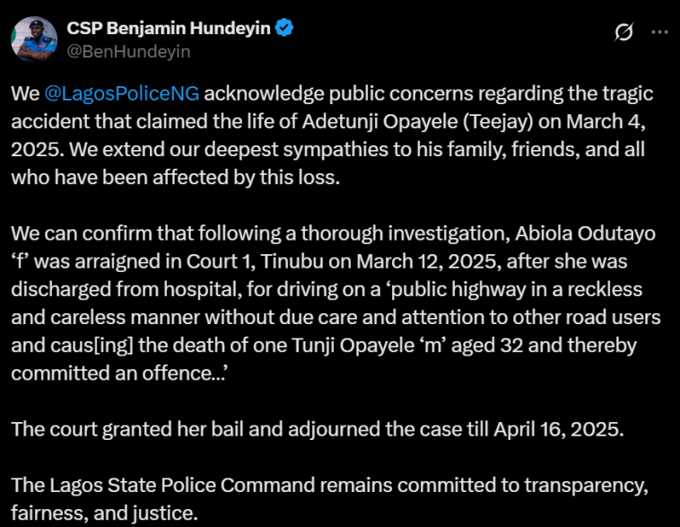 Police confirms arraigning suspect Abiola Odutayo over d3ath of Bumpa co-founder in Lagos