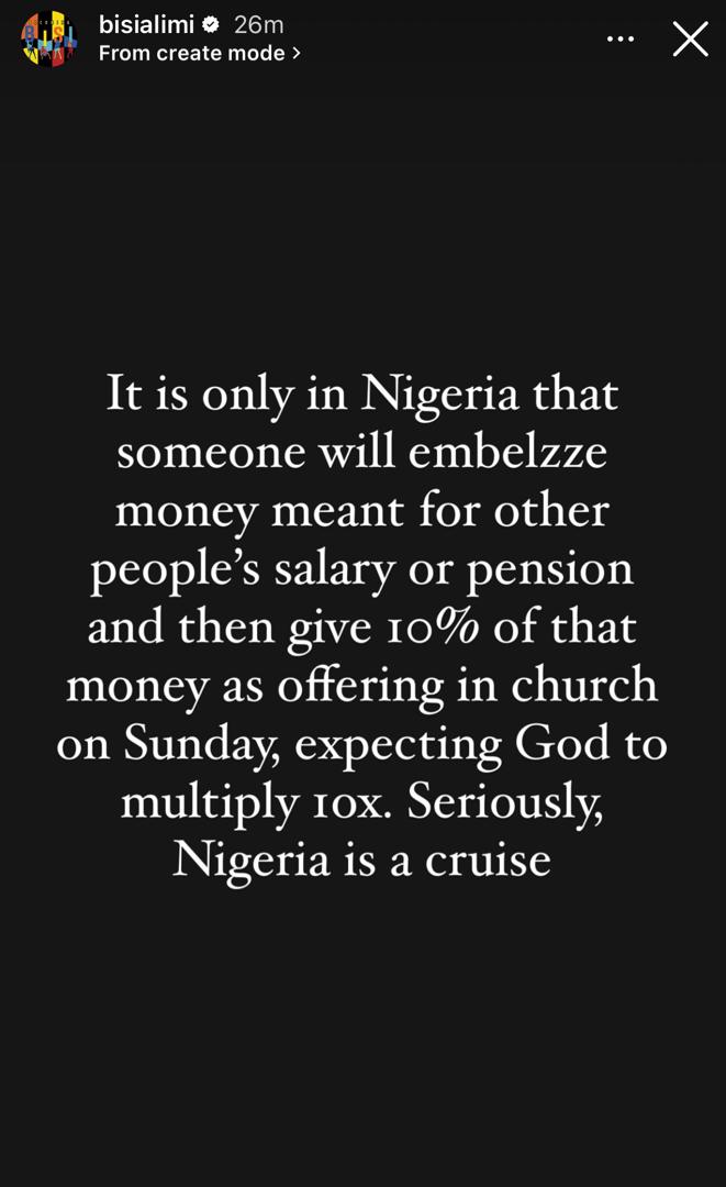 It is only in Nigeria that someone will embezzle peopleâs salaries and then give 10% of that money as offering in church