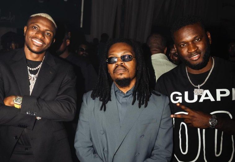 Watch: Victor Osimhen, Boniface, Super Eagles legend hang out with Olamide Baddo in Lagos club