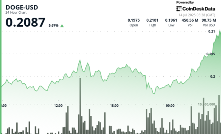 DOGE Advances 5% on Late-Session Rally as Whale Activity Returns