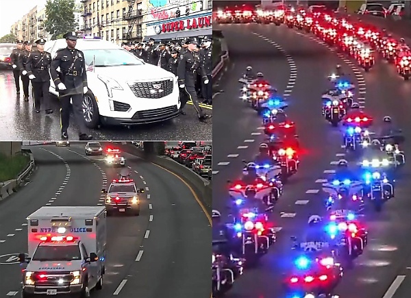 Dozens Of Police Motorcycles And Cars Escort Hearse Ferrying Slain NYPD Police Officer, Didarul Islam
