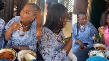 “I am sure dad will be proud of us” – Children Honour Their Late Father by Eating at His Favourite Pounded Yam Spot After His Funeral (WATCH)
