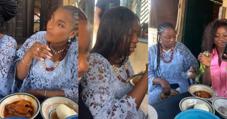 “I am sure dad will be proud of us” – Children Honour Their Late Father by Eating at His Favourite Pounded Yam Spot After His Funeral (WATCH)