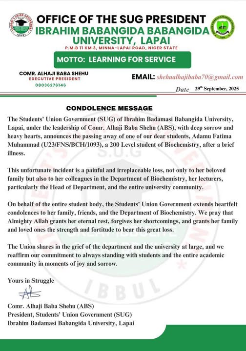 200-level Niger State varsity d!es after collapsing in her off-campus residence