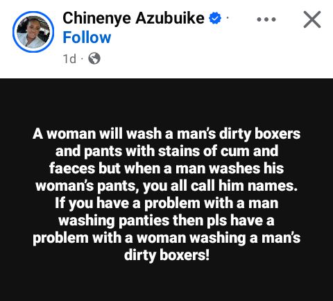 Nigerian lady addresses those who insult men for washing their women’s pants