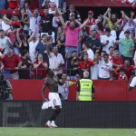 Akor Adams reacts to Sevilla’s thumping victory over Barcelona