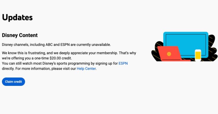 YouTube TV sends out $20 credit for lost Disney content: How to redeem