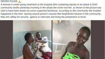 Suspected herdsmen chop off woman’s hand in Nasarawa community