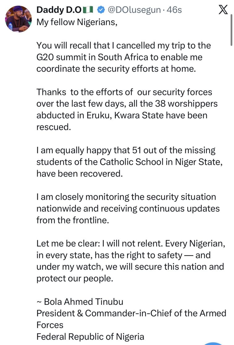All 38 church members abducted in Kwara have regained ther freedom