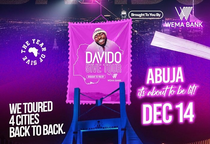 Wema Bank Davido 5ive tour to hold in Abuja on December 14